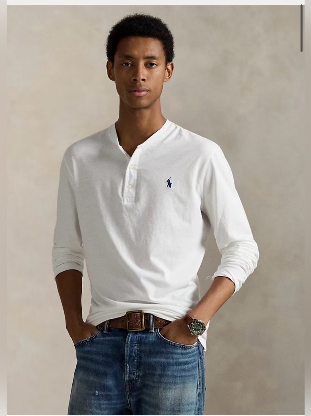 Ralph Lauren Polo Country Men’s Slub Jersey Henley Shirt White M 100% Cotton